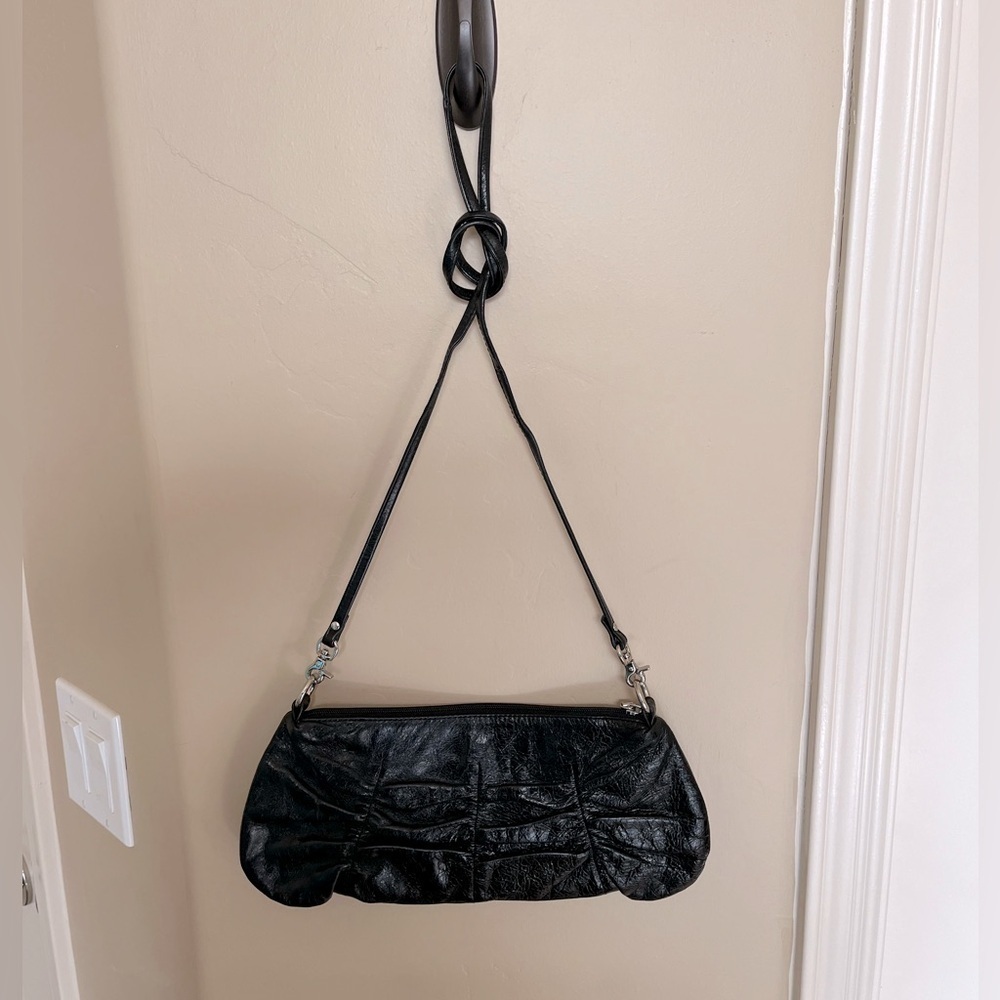 Hobo International Classic Black Glazed Leather Casual Crossbody Clutch …